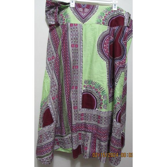 RAINBOW WOMEN'S BOHO WRAP SKIRT MAXI COTTON LIME GREEN PURPLE SIDE POCKETS BEACH - Picture 8 of 11